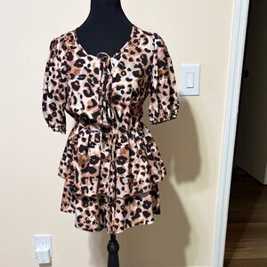 SHEIN Leopard Print Peplum Blouse